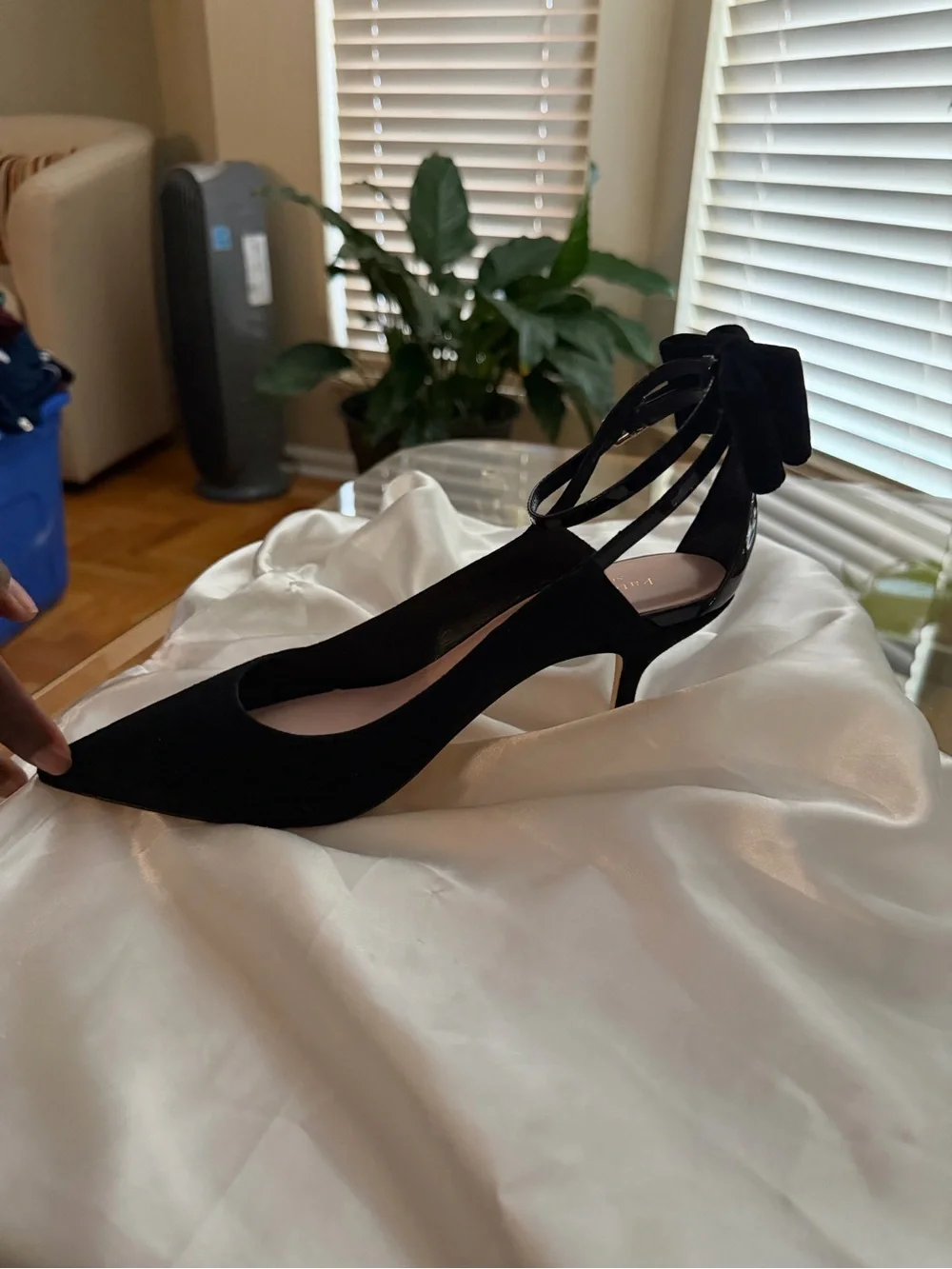 kate spade Black Suede Pointed Bow Ankle-Strap Heels
